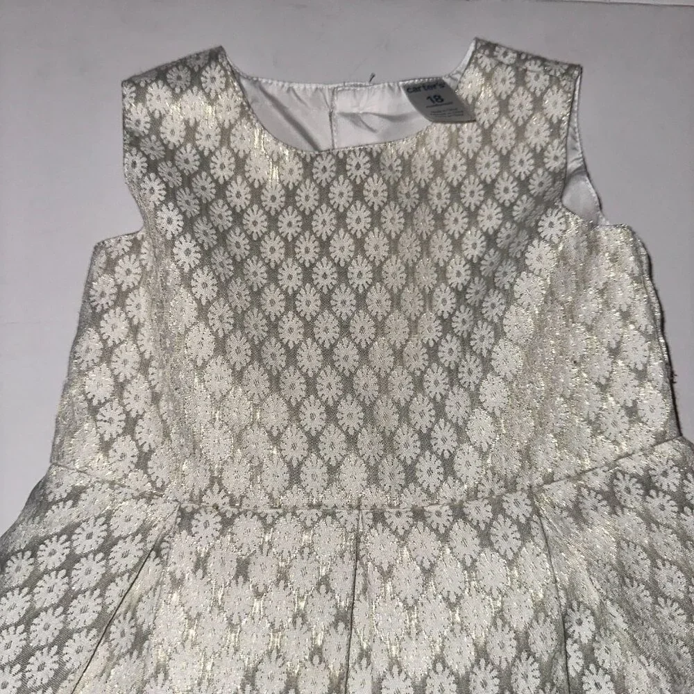 Girls Carter's Size 18M Ivory Metallic Gold Sleeveless Dress with back bow 18 Mo